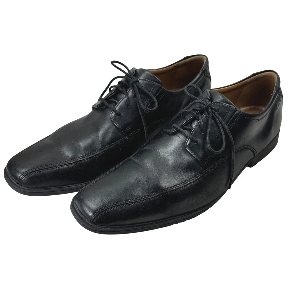 Clarks Tilden Cap Oxford Mens 13 Black Leather Bicycle‎ Toe Dress Shoes Career